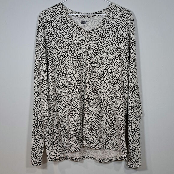 Lands' End Tops - Lands' End Long Sleeve Leopard Print V-Neck 100% Cotton Top Women's L 14-16